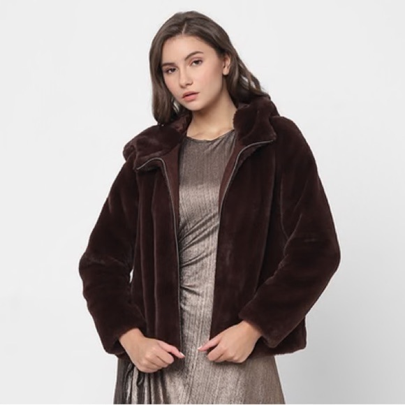 Vero Moda brown faux fur hooded jacket - Picture 1 of 9